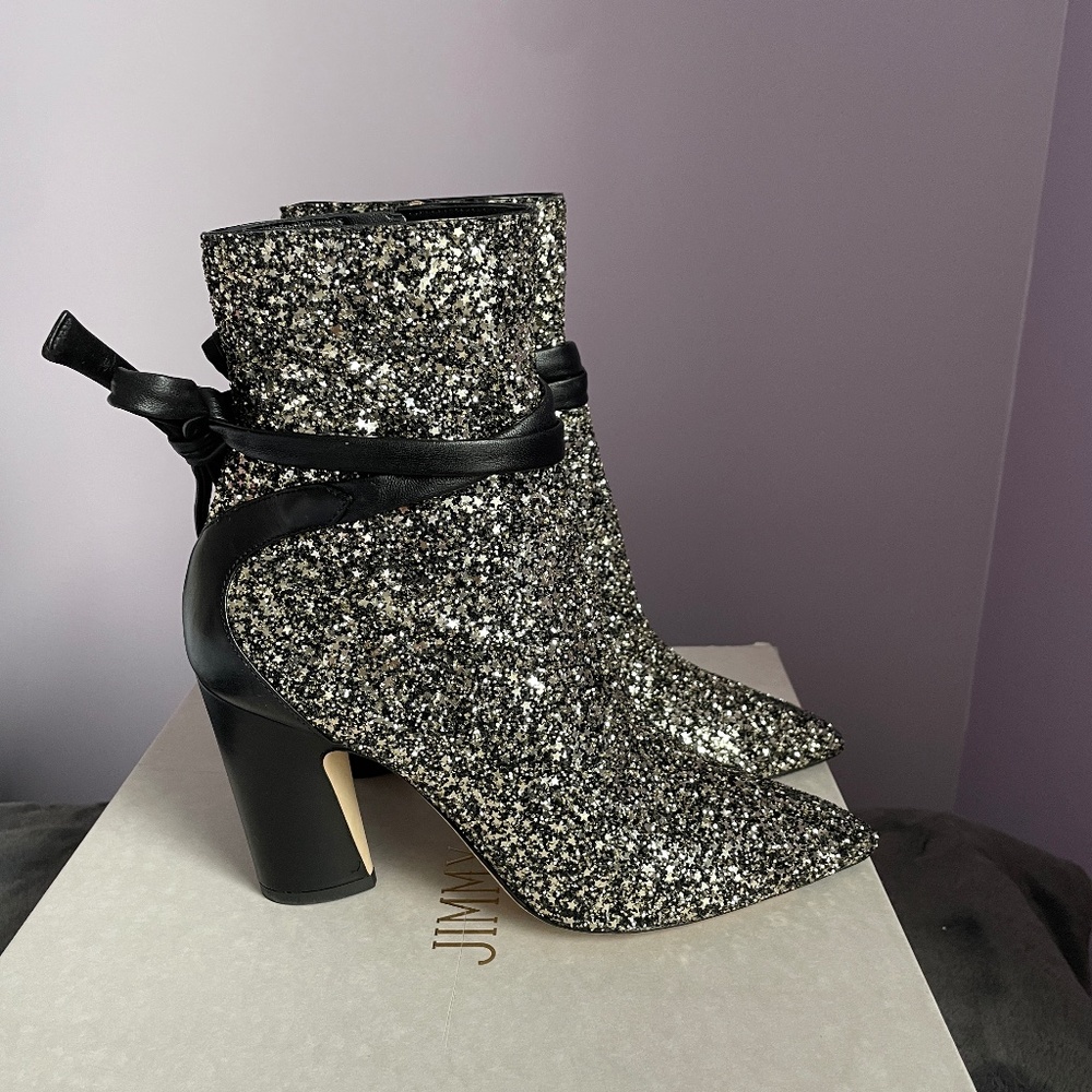 JIMMY CHOO Henrietta 85 Glitter Ankle Boots